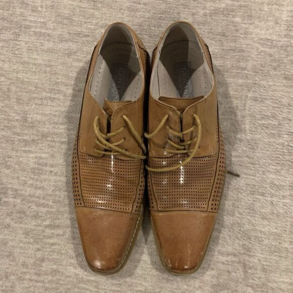 Giovanni Men's real Leather CapToe Perforated Tan‎ Dress Shoes Oxford HAND MADE
